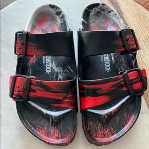 Birkenstock red, white & black Arizona  sandals. Made of Eva.